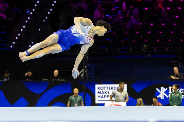 2026-10-17 Artistic Gymnastics World Championships 2026 - Day 1 ROTTERDAM, NETHERLANDS - OCTOBER 17: Jermain Grünberg of Netherlands competes during Day 1 of the Artistic Gymnastics World Championships 2026 at Rotterdam Ahoy on October 17, 2026 in Rotterdam, Netherlands. Rotterdam Rotterdam Ahoy Netherlands Content not available for redistribution in The Netherlands directly or indirectly through any third parties. Copyright: xMarcelxvanxPlateringenx