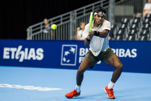 Nishesh Basavareddy of the United States pictured in action during the European Open ATP, Tennis Herren tennis tournament in Brussels, on Saterday 17 October. This year s edition of the tournament is taking place from 17 to 25 October JASPERxJACOBS x190102592x