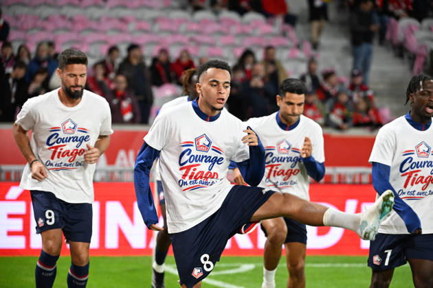 LOSC Lille v Stade Brestois 29 - Ligue 1 McDonald s 2026 2027 Dilane BAKWA;Ethan MBAPPE;Olivier GIROUD;Benjamin ANDRE during Ligue 1 McDonald s between Lille and Brest at Stade Pierre Mauroy on October 17, 2026 in Lille, France. Lille France Copyright: xIconxSportx 776577018