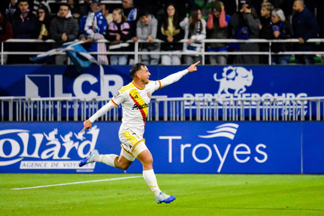FOOTBALL : ESTAC Troyes vs RC Lens - Ligue 1 - Journée 7 - 17 10 2026 Joie des joueurs du RC Lens aprés le but de Ruben Aguilar (RC Lens) TroyesFrance  Copyright: xBaptistexAutissierx