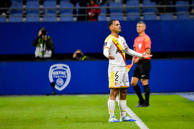 FOOTBALL : ESTAC Troyes vs RC Lens - Ligue 1 - Journée 7 - 17 10 2026 Joie des joueurs du RC Lens aprés le but de Ruben Aguilar (RC Lens) TroyesFrance  Copyright: xBaptistexAutissierx