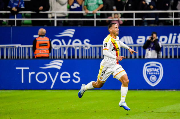 FOOTBALL : ESTAC Troyes vs RC Lens - Ligue 1 - Journée 7 - 17 10 2026 Joie des joueurs du RC Lens aprés le but de Ruben Aguilar (RC Lens) TroyesFrance  Copyright: xBaptistexAutissierx