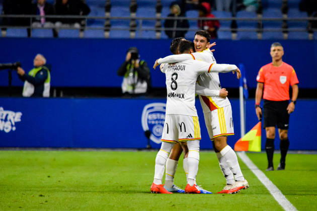 FOOTBALL : ESTAC Troyes vs RC Lens - Ligue 1 - Journée 7 - 17 10 2026 Joie des joueurs du RC Lens aprés le but de Ruben Aguilar (RC Lens) TroyesFrance  Copyright: xBaptistexAutissierx
