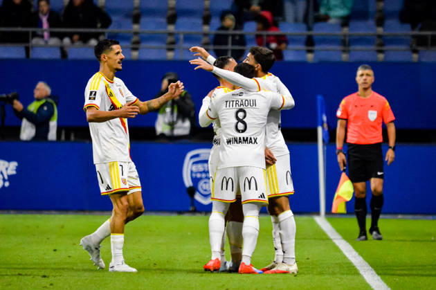 FOOTBALL : ESTAC Troyes vs RC Lens - Ligue 1 - Journée 7 - 17 10 2026 Joie des joueurs du RC Lens aprés le but de Ruben Aguilar (RC Lens) TroyesFrance  Copyright: xBaptistexAutissierx