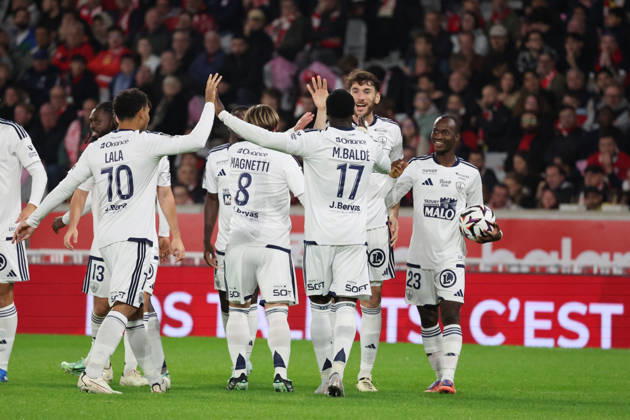FOOTBALL : LOSC Lille vs Brest - Ligue 1 - 17 10 2026 Joie des joueurs de Brest après le but de Mama BALDE (Brest) lors du match LOSC Lille vs Brest, Ligue 1, Decathlon Arena stade Pierre Mauroy, le 17 octobre 2026 - photo Laurent Sanson PsnewZ  Copyright: xLaurentxSANSONx xPsnewZx