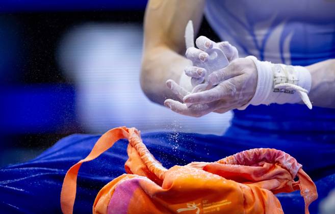 ROTTERDAM - Jermain Gruenberg during the qualifications at the World Gymnastics Championships in Rotterdam Ahoy. IRIS VAN DEN BROEK ANP xVIxANPxSportx xxANPxIVx 572743562 originalFilename: 572743562.jpg
