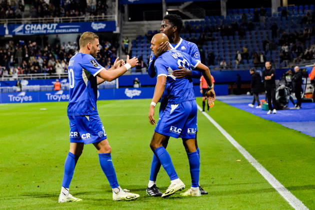 FOOTBALL : ESTAC Troyes vs RC Lens - Ligue 1 - Journée 7 - 17 10 2026 Joie des joueurs de l’ESTAC Troyes aprés le but de Timothee Nkada (ESTAC Troyes) TroyesFrance  Copyright: xBaptistexAutissierx