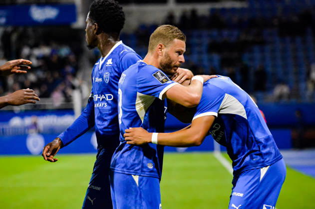 FOOTBALL : ESTAC Troyes vs RC Lens - Ligue 1 - Journée 7 - 17 10 2026 Joie des joueurs de l’ESTAC Troyes aprés le but de Timothee Nkada (ESTAC Troyes) TroyesFrance  Copyright: xBaptistexAutissierx
