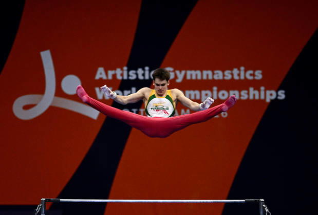 Netherlands Artistic Gymnastics World Championships Qualifiers 9266960 17.10.2026 Lithuania s Nedas Grikinis competes on the horizontal bar during the men s qualification at the 2026 World Artistic Gymnastics Championships in Rotterdam, the Netherlands. Alexey Filippov Sputnik Rotterdam Netherlands  Copyright: xAlexeyxFilippovx