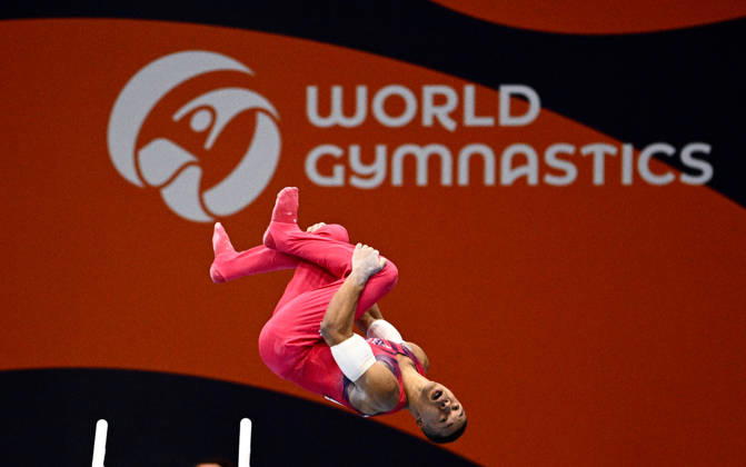 Netherlands Artistic Gymnastics World Championships Qualifiers 9266997 17.10.2026 Britain s Joe Fraser competes on the parallel bars during the men s qualification at the 2026 World Artistic Gymnastics Championships in Rotterdam, the Netherlands. Alexey Filippov Sputnik Rotterdam Netherlands  Copyright: xAlexeyxFilippovx