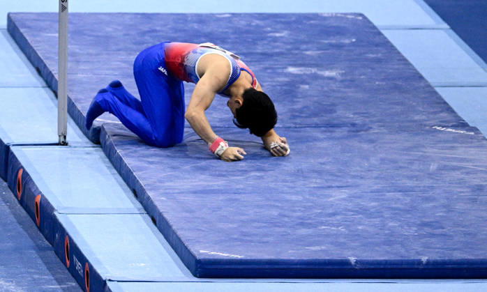 Netherlands Artistic Gymnastics World Championships Qualifiers 9267017 17.10.2026 Japan s Fusuke Maeda reacts after competing on the horizontal bar during the men s qualification at the 2026 World Artistic Gymnastics Championships in Rotterdam, the Netherlands. Alexey Filippov Sputnik Rotterdam Netherlands  Copyright: xAlexeyxFilippovx