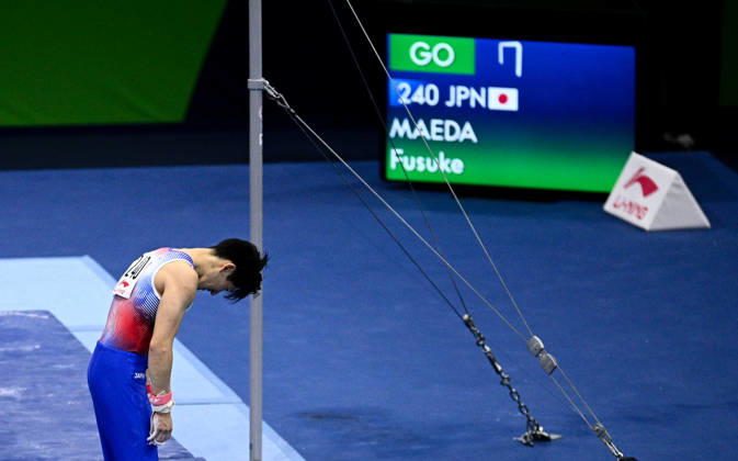 Netherlands Artistic Gymnastics World Championships Qualifiers 9267018 17.10.2026 Japan s Fusuke Maeda reacts after competing on the horizontal bar during the men s qualification at the 2026 World Artistic Gymnastics Championships in Rotterdam, the Netherlands. Alexey Filippov Sputnik Rotterdam Netherlands  Copyright: xAlexeyxFilippovx