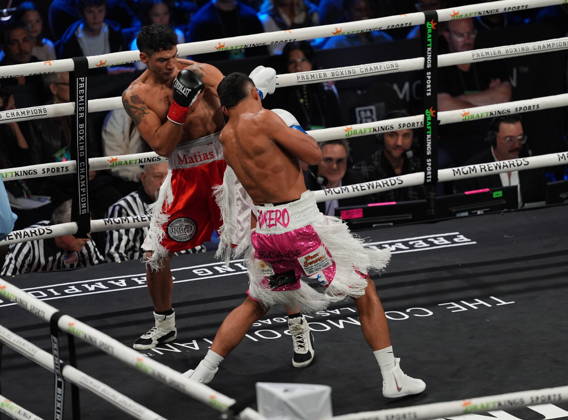 BOXING: Marco Romero vs Matias Ferreira in Las Vegas LAS VEGAS, NEVADA - OCTOBER 17: Marco Romero (in pink&amp;white short) knock Matias Ferreira (in red&amp;white short) out in the first round of 8 during their super middleweight fight on Saturday night at the Chelsea of The Cosmopolitan in Las Vegas, Nevada, United States on October 17, 2026. Tayfun Coskun Anadolu Nevada United States. Editorial use only. Please get in touch for any other usage.  Copyright: x2026xAnadoluxTayfunxCoskunx