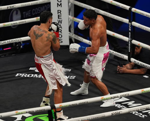 BOXING: Marco Romero vs Matias Ferreira in Las Vegas LAS VEGAS, NEVADA - OCTOBER 17: Marco Romero (in pink&white short) knock Matias Ferreira (in red&white short) out in the first round of 8 during their super middleweight fight on Saturday night at the Chelsea of The Cosmopolitan in Las Vegas, Nevada, United States on October 17, 2026. Tayfun Coskun Anadolu Nevada United States. Editorial use only. Please get in touch for any other usage.  Copyright: x2026xAnadoluxTayfunxCoskunx