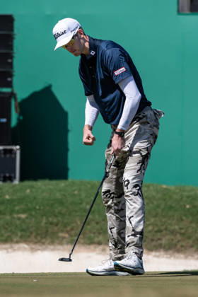 October 18, 2026, Macau, Macao Sar, China: Charles PORTER from the USA takes the tied lead on -14 Par with a stunning -9 Par final round. PORTER celebrates a final -2 Par hole on the 18th green. Macau Open Golf 2026 Final Round. Macau Open Golf 2026 Final Round  - ZUMAr144 20261018_zap_r144_049 Copyright: xJaynexRussellx