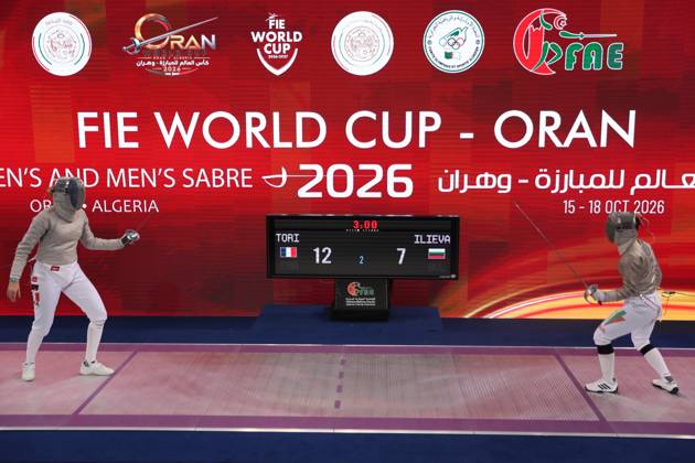 FIE Fencing World Cup in Algeria ORAN, ALGERIA - OCTOBER 18: French fencer Toscane Tori (R) competes against Bulgaria s Yoana Ilieva (L) during the women s individual sabre final at the FIE Fencing World Cup at the Miloud Hadefi Olympic Complex in Oran, Algeria, on October 18, 2026. Tori defeats Ilieva 15-12 to claim her first career World Cup title. Farouk Batiche Anadolu Oran Algeria. Editorial use only. Please get in touch for any other usage.  Copyright: x2026xAnadoluxFaroukxBatichex