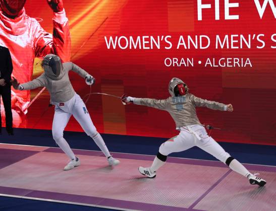 FIE Fencing World Cup in Algeria ORAN, ALGERIA - OCTOBER 18: French fencer Toscane Tori (R) competes against Bulgaria s Yoana Ilieva (L) during the women s individual sabre final at the FIE Fencing World Cup held at the Miloud Hadefi Olympic Complex in Oran, Algeria, on October 18, 2026. Tori defeats Ilieva 15-12 to claim her first career World Cup title. Farouk Batiche Anadolu Oran Algeria. Editorial use only. Please get in touch for any other usage.  Copyright: x2026xAnadoluxFaroukxBatichex