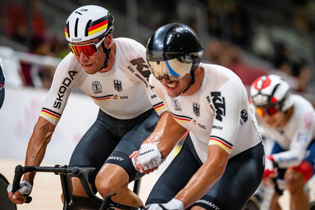 KLUGE Roger, AUGENSTEIN Moritz: UCI Track cycling, Rad, Radsport, Bahnrad, Bahn World Championships 2026 KLUGE Roger - AUGENSTEIN Moritz ( GER ) Germany Querformat - quer - horizontal - Landscape - Event Veranstaltung: UCI Track Cycling World Championships 2026 - Category Kategorie: Cycling - Track Cycling World Championships - Elite Men - Location Ort: Asia - China - Shanghai - Chongming - Shanghai Velodrome - Discipline: Madison - Distance: 50 km - Date Datum: 18.10.2026 Sunday Day 5 -