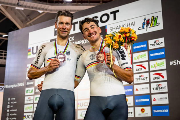 KLUGE Roger, AUGENSTEIN Moritz: UCI Track cycling, Rad, Radsport, Bahnrad, Bahn World Championships 2026 KLUGE Roger - AUGENSTEIN Moritz ( GER ) Germany Querformat - quer - horizontal - Landscape - Event Veranstaltung: UCI Track Cycling World Championships 2026 - Category Kategorie: Cycling - Track Cycling World Championships - Elite Men - Location Ort: Asia - China - Shanghai - Chongming - Shanghai Velodrome - Discipline: Madison - Distance: 50 km - Date Datum: 18.10.2026 Sunday Day 5 -
