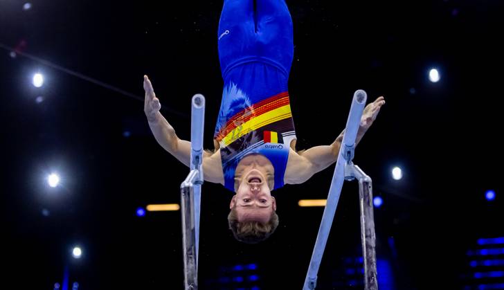 ROTTERDAM - Glen Cuyle (BEL) in action during the qualifications at the World Gymnastics Championships in Rotterdam Ahoy. IRIS VAN DEN BROEK ANP xVIxANPxSportx xxANPxIVx 572822621 originalFilename: 572822621.jpg