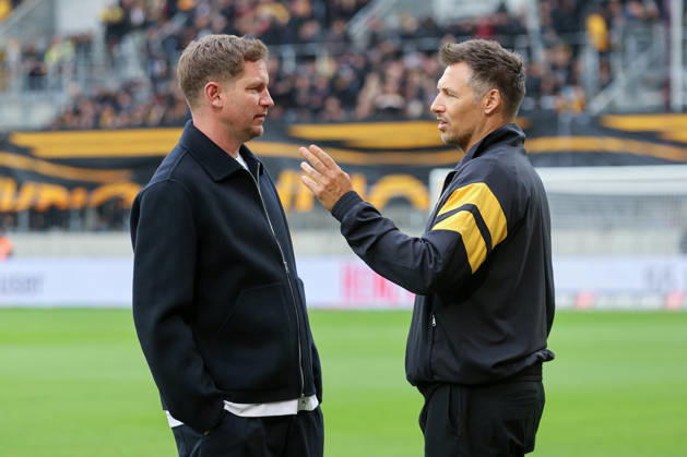 16.10.2026, xtgx, Fussball 2. Bundesliga, SG Dynamo Dresden - 1. FC Magdeburg, v.l. Peer Jaekel (Magdeburg, Sportdirektor), Sören Gonther (Dresden) (DFL DFB REGULATIONS PROHIBIT ANY USE OF PHOTOGRAPHS as IMAGE SEQUENCES and or QUASI-VIDEO) Dresden