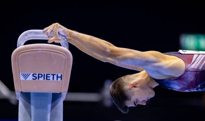 ROTTERDAM - Dominic Tamsel (SUI) in action during the qualifications at the World Gymnastics Championships in Rotterdam Ahoy. IRIS VAN DEN BROEK ANP xVIxANPxSportx xxANPxIVx 572832836 originalFilename: 572832836.jpg