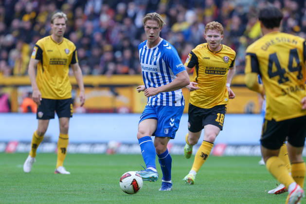 18.10.2026, xtgx, Fussball - 2.Bundesliga Dynamo Dresden - 1.FC Magdeburg v.l. Luka Hyrylainen (Magdeburg, 38) am Ball, plays the ball (DFL DFB REGULATIONS PROHIBIT ANY USE OF PHOTOGRAPHS as IMAGE SEQUENCES and or QUASI-VIDEO) Dresden