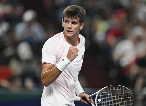 (261018) -- SHANGHAI, Oct. 18, 2026 -- Rafael Jodar of Spain celebrates during the men s singles final match against Alejandro Davidovich Fokina of Spain at the 2026 ATP, Tennis Herren tour Shanghai Masters tennis tournament in Shanghai, China, Oct. 18, 2026. ) (SP)CHINA-SHANGHAI-TENNIS-SHANGHAI MASTERS-MEN S SINGLES (CN) ChenxHaoming 