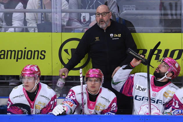 Eishockey Penny DEL 10. Spieltag Krefeld Pinguine - Eisbären Berlin am 18.10.2026 in der Yayla Arena in Krefeld Eric Dubois ( Trainer Cheftrainer Berlin ) Gemäß den Vorgaben der DEL Deutsche Eishockey Liga ist die Publikation und Weiterverwertung der Aufnahmen in elektronischen Medien und Endgeräten aller Art während des laufenden Spiels nicht zulässig.