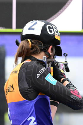 BIATHLON - VOIGT Vanessa (GER) bei der Qualifikation Super Sprint der Damen Herren während des Loop One Biathlon Opening Festival im Olypiapark München am 18.10.2026, Deutschland, Bayern München Hans-Jochen-Vogel-Platz Olypiapark Bayern Deutschland