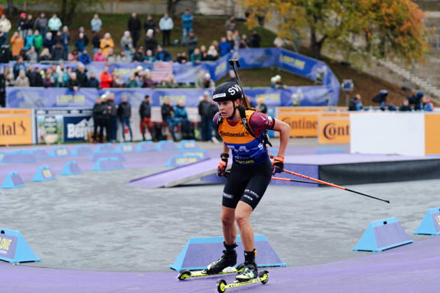 18.10.2026, GER, Biathlon, Frauen, IBU Biathlon Loop One Festival 2026, Saison 2026 2027, Super Sprint Qualifikation Damen Heat 1-4 Maria Remenova ( SVK, 54 ) in der Strafrunde München Olympiapark Bayern Deutschland Copyright: xNordphoto Vux