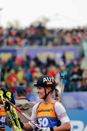 18.10.2026, GER, Biathlon, Frauen, IBU Biathlon Loop One Festival 2026, Saison 2026 2027, Super Sprint Qualifikation Damen Heat 1-4 Anna Gandler ( AUT, 50 ) im Portrait München Olympiapark Bayern Deutschland Copyright: xNordphoto Vux
