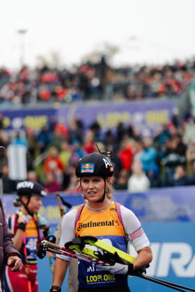 18.10.2026, GER, Biathlon, Frauen, IBU Biathlon Loop One Festival 2026, Saison 2026 2027, Super Sprint Qualifikation Damen Heat 1-4 Anna Gandler ( AUT, 50 ) im Portrait München Olympiapark Bayern Deutschland Copyright: xNordphoto Vux