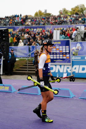 18.10.2026, GER, Biathlon, Frauen, IBU Biathlon Loop One Festival 2026, Saison 2026 2027, Super Sprint Qualifikation Damen Heat 1-4 Anna Gandler ( AUT, 50 ) im Portrait München Olympiapark Bayern Deutschland Copyright: xNordphoto Vux