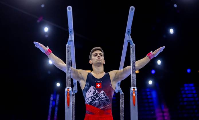 ROTTERDAM - Mattia Piffaretti (SUI) in action during the qualifications at the World Gymnastics Championships in Rotterdam Ahoy. IRIS VAN DEN BROEK ANP xVIxANPxSportx xxANPxIVx 572837022 originalFilename: 572837022.jpg