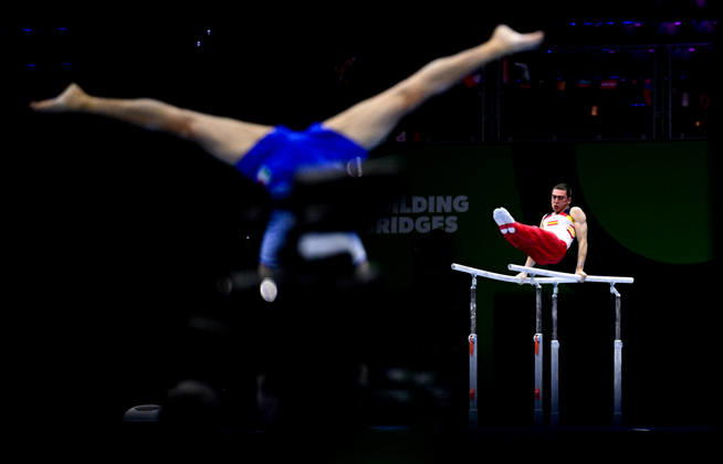 Netherlands Artistic Gymnastics World Championships Qualifiers 9267366 18.10.2026 Spain s Ignacio Yockers competes on the parallel bars during the men s qualification of the 2026 World Artistic Gymnastics Championships in Rotterdam, the Netherlands. Alexey Filippov Sputnik Rotterdam Netherlands  Copyright: xAlexeyxFilippovx