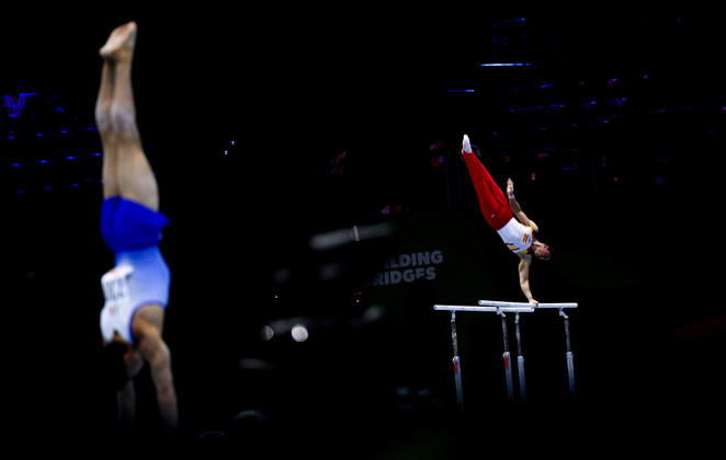 Netherlands Artistic Gymnastics World Championships Qualifiers 9267367 18.10.2026 Spain s Ignacio Yockers competes on the parallel bars during the men s qualification of the 2026 World Artistic Gymnastics Championships in Rotterdam, the Netherlands. Alexey Filippov Sputnik Rotterdam Netherlands  Copyright: xAlexeyxFilippovx