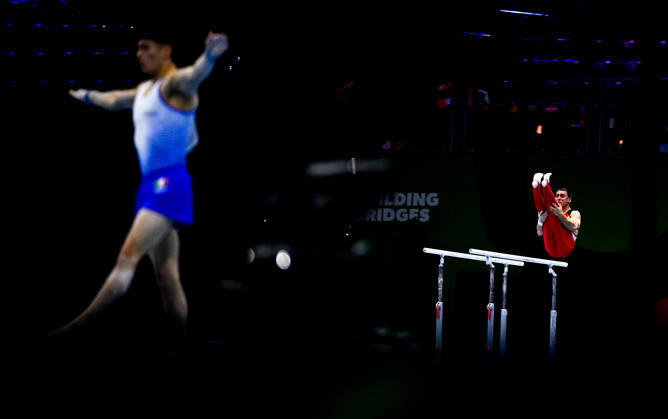 Netherlands Artistic Gymnastics World Championships Qualifiers 9267369 18.10.2026 Spain s Ignacio Yockers competes on the parallel bars during the men s qualification of the 2026 World Artistic Gymnastics Championships in Rotterdam, the Netherlands. Alexey Filippov Sputnik Rotterdam Netherlands  Copyright: xAlexeyxFilippovx