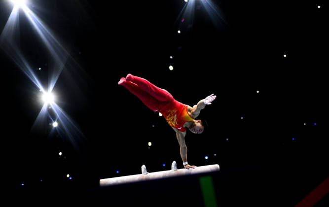 Netherlands Artistic Gymnastics World Championships Qualifiers 9267394 18.10.2026 China s Yang Haonan competes on the pommel horse during the men s qualification of the 2026 World Artistic Gymnastics Championships in Rotterdam, the Netherlands. Alexey Filippov Sputnik Rotterdam Netherlands  Copyright: xAlexeyxFilippovx