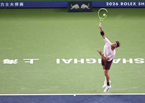 (261018) -- SHANGHAI, Oct. 18, 2026 -- Alejandro Davidovich Fokina of Spain serves during the men s singles final match against Rafael Jodar of Spain at the 2026 ATP, Tennis Herren tour Shanghai Masters tennis tournament in Shanghai, China, Oct. 18, 2026. ) (SP)CHINA-SHANGHAI-TENNIS-SHANGHAI MASTERS-MEN S SINGLES (CN) ChenxHaoming 