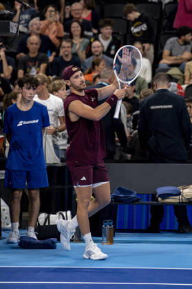 TENNIS : ATP, Tennis Herren 250 - Grand Tennis AURA - Decines (France) 18 10 2026 Kyrian JACQUET (FRA) vs Sascha GUEYMARD WAYENBURG (FRA) during the qualifying tournament of the Auvergne Rhône-Alpes Grand Prix at the LDLC Arena in Décines on October 18, 2026. Photo Sandrine Thesillat PsNewZ Copyright: xSandrinexTHESILLATx