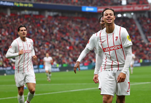 October 18, 2026, Leverkusen, North Rhine-Westphalia, Germany: Scherhant Derry of Freiburg celebrates after scoring 0-1 during the german Bundesliga 2026 - 2027 football match between Bayer 04 Leverkusen and SC Freiburg at BayArena Stadium in Leverkusen , North Rhine-Westphalia , Germany . October 18th , 2026 Football Bundesliga 2026 - 2027 Bayer 04 Leverkusen-SC Freiburg  - ZUMAe140 20261018_zip_e140_036 Copyright: xDavidexEliasx