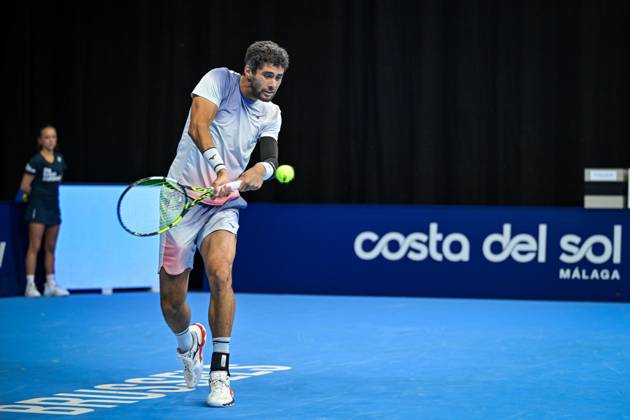 Aziz Dougaz of Tunisia pictured in action during the European Open ATP, Tennis Herren tennis tournament in Brussels, on Saturday 18 October. This year s edition of the tournament is taking place from 17 to 25 October DAVIDxPINTENS  x190207623x