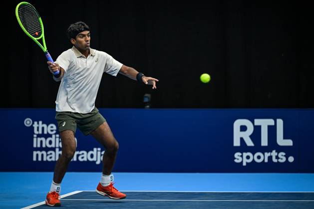 Nishesh Basavareddy of the United States pictured in action during the European Open ATP, Tennis Herren tennis tournament in Brussels, on Saturday 18 October. This year s edition of the tournament is taking place from 17 to 25 October DAVIDxPINTENS  x190207876x