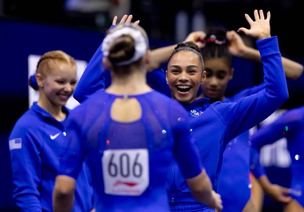 ROTTERDAM - The American gymnasts in action during the qualifications at the World Gymnastics Championships in Rotterdam Ahoy. IRIS VAN DEN BROEK ANP xVIxANPxSportx xxANPxIVx 572845920 originalFilename: 572845920.jpg