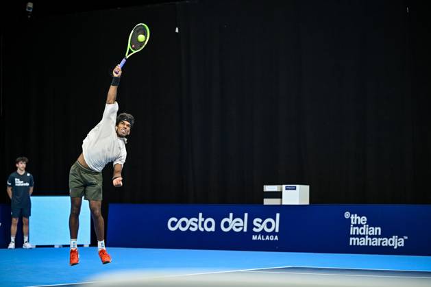 Nishesh Basavareddy of the United States pictured in action during the European Open ATP, Tennis Herren tennis tournament in Brussels, on Saturday 18 October. This year s edition of the tournament is taking place from 17 to 25 October DAVIDxPINTENS x190208251x