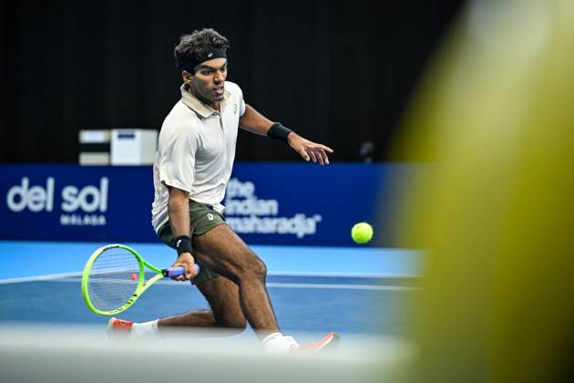 Nishesh Basavareddy of the United States pictured in action during the European Open ATP, Tennis Herren tennis tournament in Brussels, on Saturday 18 October. This year s edition of the tournament is taking place from 17 to 25 October DAVIDxPINTENS x190208261x