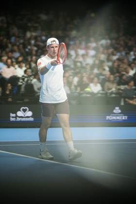 Gauthier Onclin of Belgium pictured in action during the European Open ATP, Tennis Herren tennis tournament in Brussels, on Sunday 18 October. This year s edition of the tournament is taking place from 17 to 25 October JASPERxJACOBS x190208586x