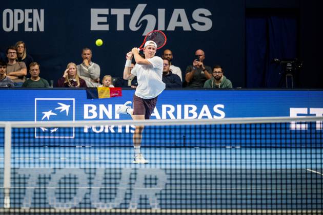 Gauthier Onclin of Belgium pictured in action during the European Open ATP, Tennis Herren tennis tournament in Brussels, on Sunday 18 October. This year s edition of the tournament is taking place from 17 to 25 October JASPERxJACOBS x190208662x