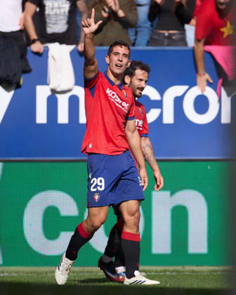 October 18, 2026, Pamplona, Navarra, SPAIN: Asier Osambela of CA Osasuna celebrates after scoring the team s second goal during the LaLiga EA Sports match between CA Osasuna and Real Racing Club de Santander at El Sadar on October 18, 2026, in Pamplona, Spain. Pamplona SPAIN - ZUMAa181 20261018_zaa_a181_121 Copyright: xRicardoxLarreinax
